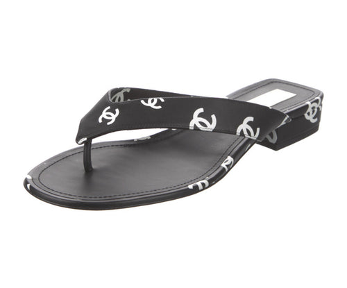 CHANEL Classic 2022 Interlocking CC Logo Canvas Leather Slides