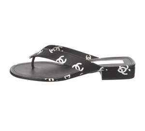 CHANEL Classic 2022 Interlocking CC Logo Canvas Leather Slides