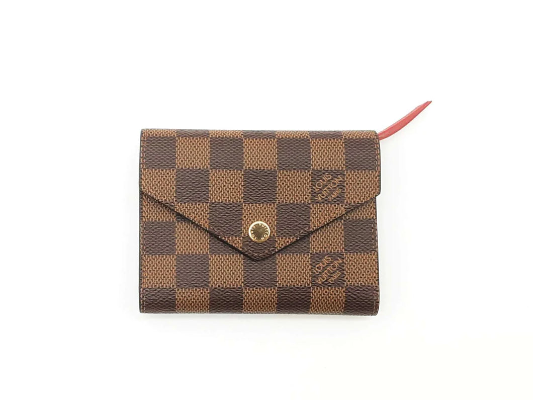 Louis Vuitton Small Victorine Wallet In Damier Ebene Cerise Red Accent