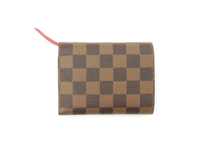 Louis Vuitton Small Victorine Wallet In Damier Ebene Cerise Red Accent