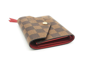 Louis Vuitton Small Victorine Wallet In Damier Ebene Cerise Red Accent