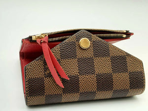 Louis Vuitton Small Victorine Wallet In Damier Ebene Cerise Red Accent