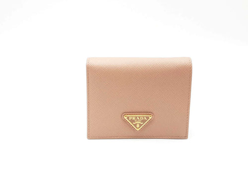 Prada Small Saffiano Nude Bi-Fold Wallet