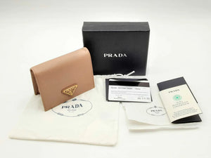 Prada Small Saffiano Nude Bi-Fold Wallet